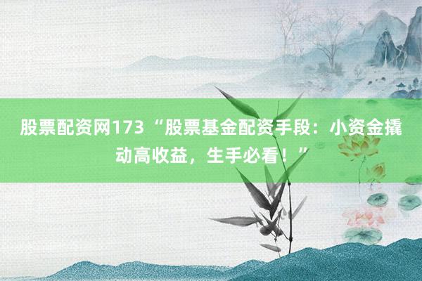 股票配资网173 “股票基金配资手段：小资金撬动高收益，生手必看！”